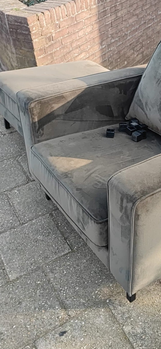 Image 1 of WOOOD Robin armchair warm green velvet with ottoman