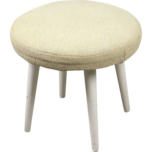 Vintage-Hocker aus beigem Stoff, Italien 1980