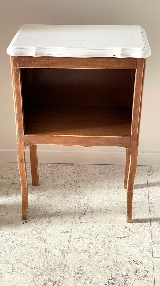 Vintage Wood and White Bedside Table