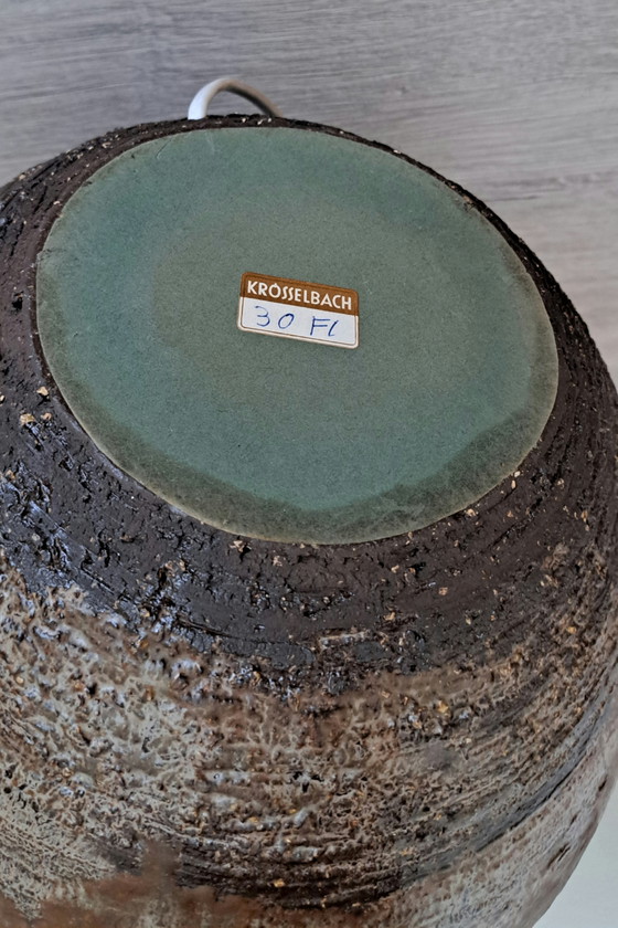 Krösselbach XL Ceramic Table Lamp – 1970s Mid-Century Studio Pottery With Linen Shade – Stehleuchten, Canvas (photo 5 of 7)