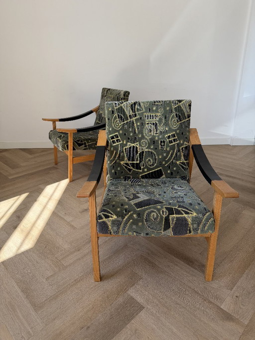 Set ungarischer Sessel aus der Mitte des Jahrhunderts – fauteuils, Textile, Wood