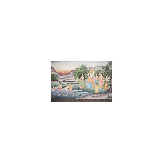 Image 1 of Vintage figurative scene canvas painting, India 1970