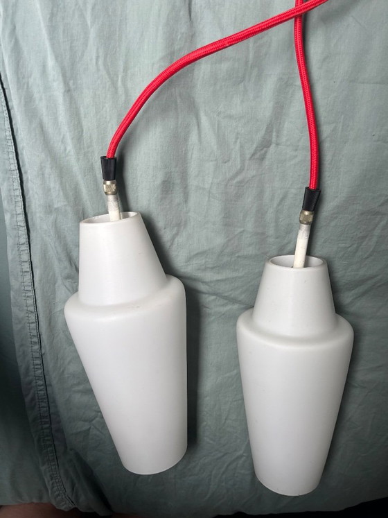 Image 1 of Lot de 2 tubes Globe blancs PHILIPS, suspension brillante, abat-jour vintage en verre dépoli
