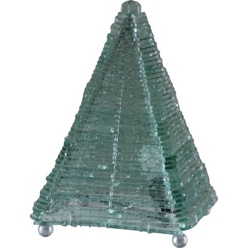 Vintage glass and metal pyramid lamp, 1970s