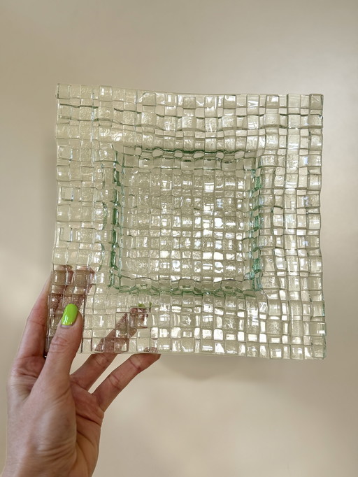 Glazen Design Schaaltje – Fused Art Glass Met Geblokte Structuur