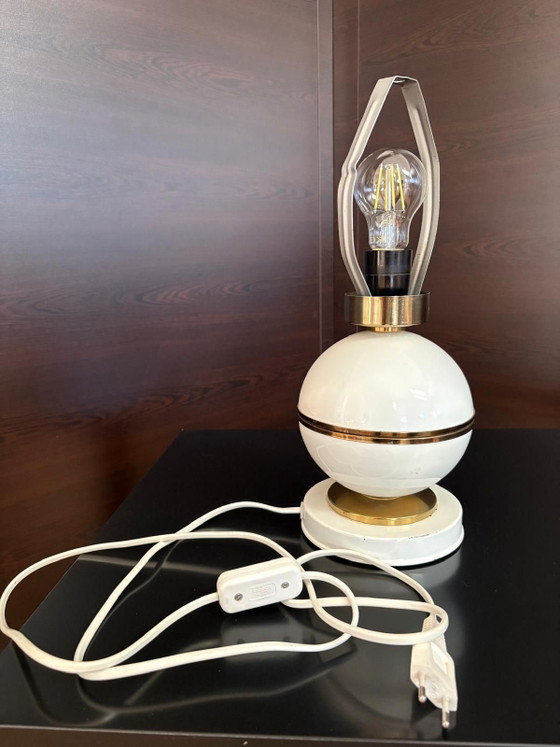 Space Age White & Brass Table Lamp, 1970s, Napako style, Metal (photo 8 of 10)