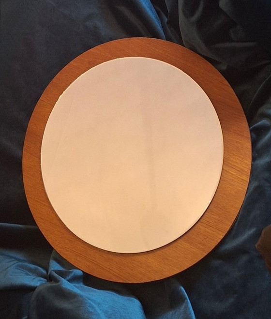 Image 1 of Teak Circular Bevelled Wall Mirror, Denmark 1960s