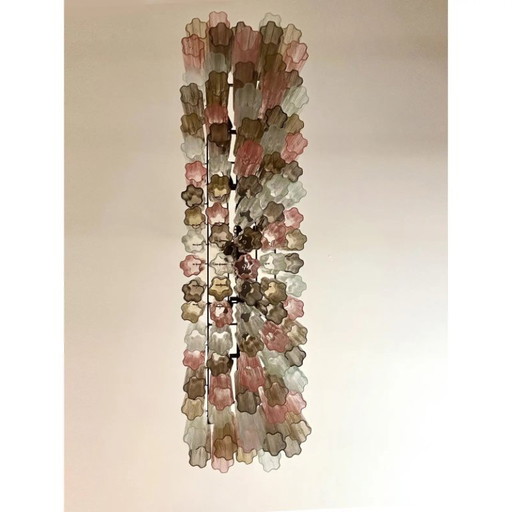 Lámpara de araña rectangular de cristal de Murano de gran tamaño con marco bruñido.