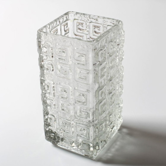 Image 1 of Vintage Mid-century Clear Pressed Glass Vase Taalari by Tamara Aladin / Riihimäen Lasi Glassworks Finland / 1969