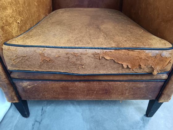 Image 1 of Vintage schaaplederen club stoel-rauwe patina, Mancave essential