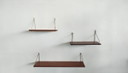 Set of 3 Vintage (teak-teak look) Wall Shelves with Brass Brackets – 1960s Mid-Century Danish Design