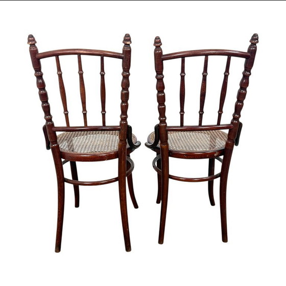 Image 1 of Set of two antique Fischel bentwood chairs – Viennese café chairs – webbing seats