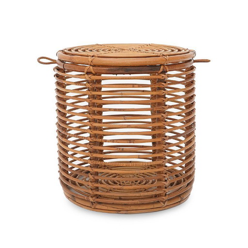 Cylindrical rattan storage stool, 1960s