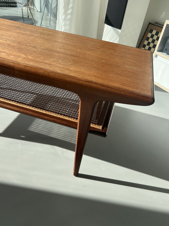 Image 1 of Vintage Mid-Century Teak Coffee Table with Rattan Base