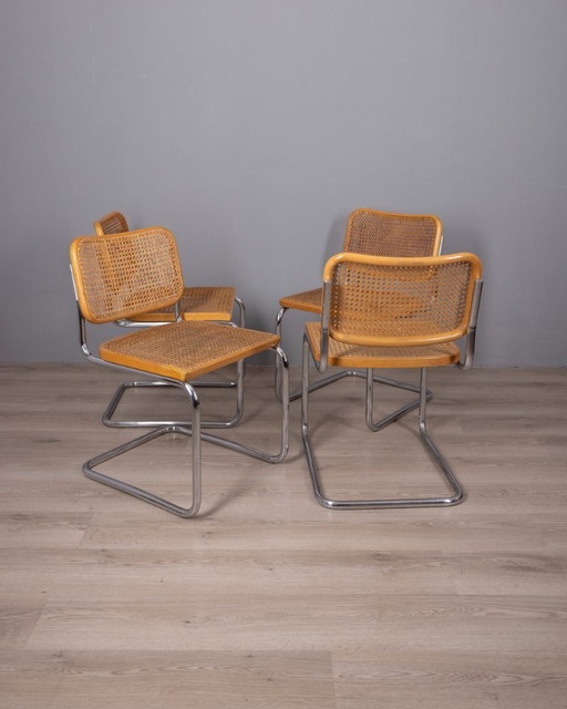 SET OF 4 VINTAGE CHAIRS FROM THE 1960S, CESCA MODEL, DESIGNED BY MARCEL BREUER FOR GAVINA