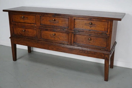Image 1 of Armoire de pharmacie/classeur ancienne en chêne français, avec portes à charnières, début du XXe siècle