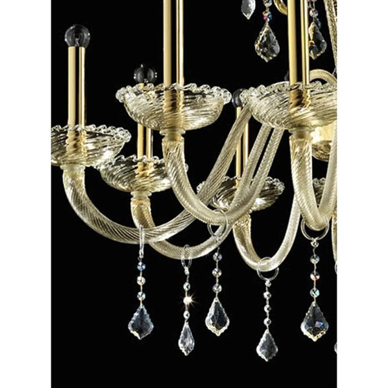 Image 1 of Prunkvoller venezianischer Kronleuchter im imperialen Stil mit goldverziertem Muranoglas