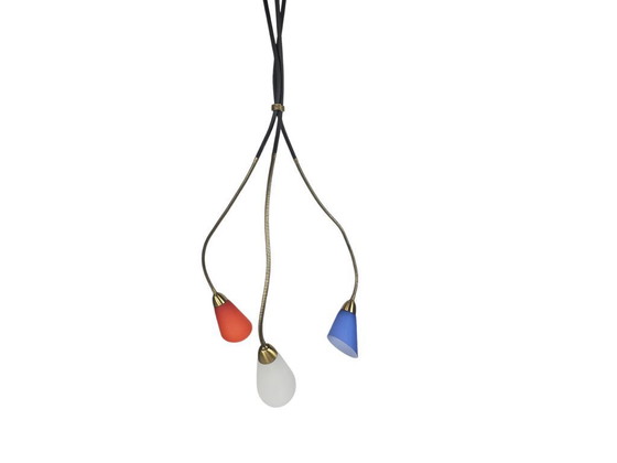 Image 1 of Suspension vintage style Sputnik/Sputnik/Stilnovo, en laiton opalin, fabriquée en Italie dans les années 80.
