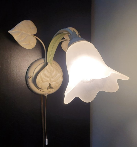 Image 1 of Vintage Italian wall lamp - Floral - Voghera - glass shade