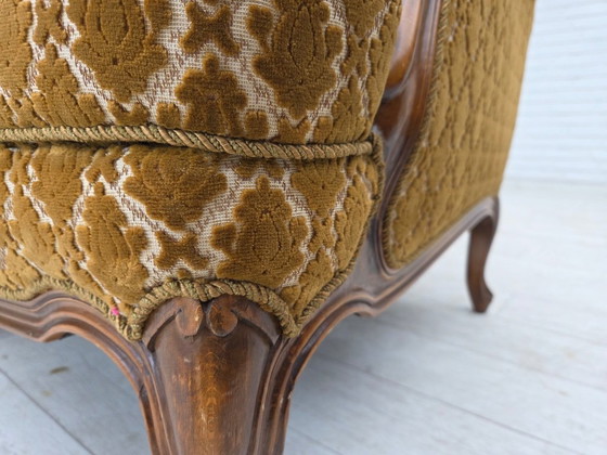 Image 1 of 1950s, Danish 3-seater sofa, furniture velour, carved ash wood.