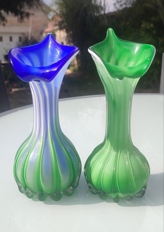 Paar Murano Jack in the Pulpit geblazen glazen Vazen ca.1970 – Murano Glass (photo 2 of 15)