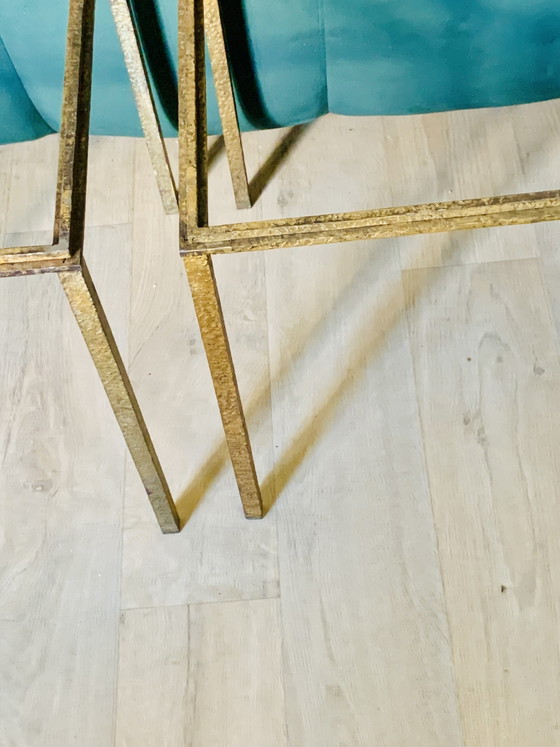 Duo di Basi per Tavolo Robert Thibier - Ferro Battuto Foglia d'Oro - Anni '60 – Tavolini, Iron, Gold (photo 13 of 15)