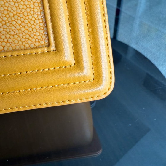 Image 1 of Chanel Boy Small - Kleine Stingray Yellow Mustard Ruthenium Silver Hardware Serie 21