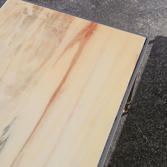 Image 1 of Tavolino da caffè vintage francese in marmo e ottone - Tavolo da cocktail - Tavolo da salotto - Stile Regency - Anni '70