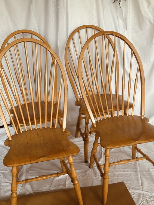 Sedie a doghe Windsor, 4 pezzi, sedie da pranzo vintage, legno