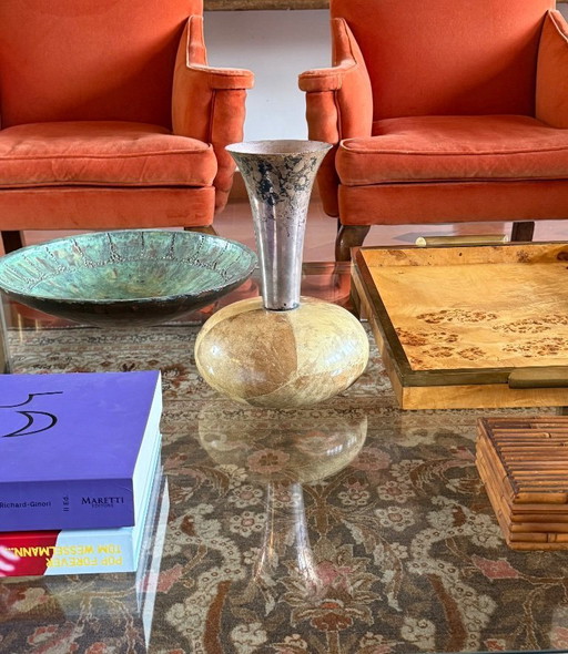 Mid-century cream parchment vase, Aldo Tura Italy 1950s