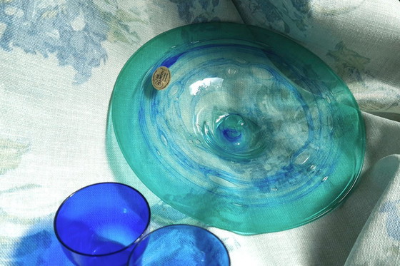 Image 1 of Rolf Wiemers Glass art Germany unique mouth-blown bowl blue-green.