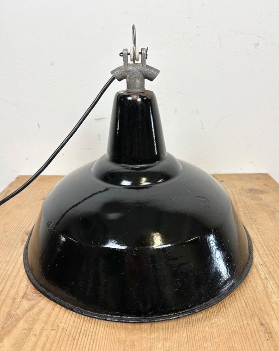 Image 1 of Industrial Black Enamel Factory Lamp with Cast Iron Top, 1960s