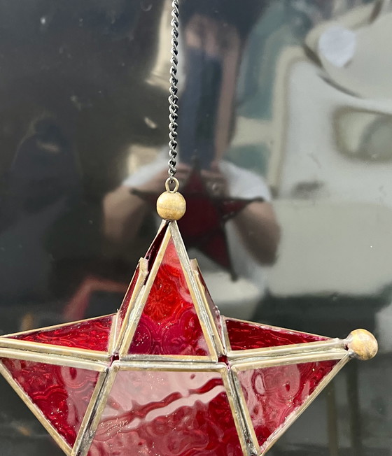 Image 1 of Handgemaakte glazen ster – Art Nouveau-geïnspireerde hanglantaarn, circa jaren 70