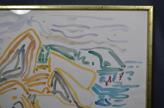 Peter Pfosi "Landscape" Watercolor Painting, Monogrammed and Dated 1987, Framed – Paintings & Drawings (photo 9 of 12)