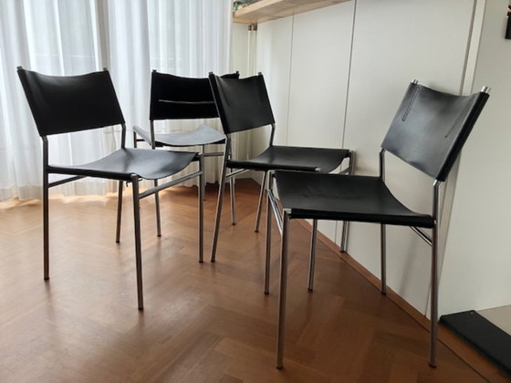 4 X Mart Visser SE06 Eetkamer Stoelen Van Zwart Tuigleer – Martin Visser, Chaises de salle à manger, Leather (photo 10 of 13)