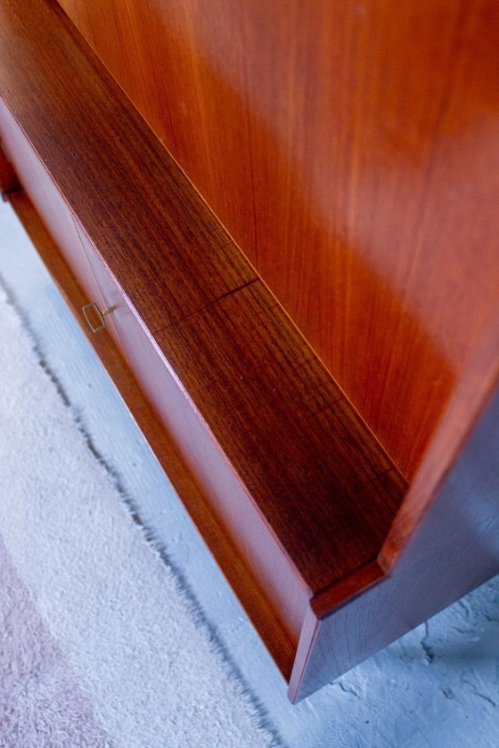 Image 1 of Vintage teakhouten secretaire, hoge kast, dressoir, dressoir, midden 20e eeuw