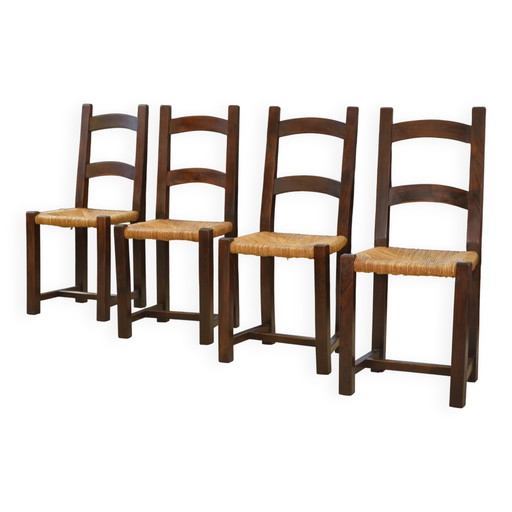 Set di 4 sedie in olmo e paglia di Aranjou anni '50