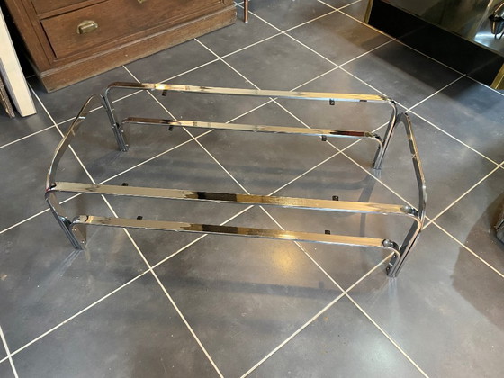 Image 1 of Table basse double plateau verre chrome style Bauhaus vintage 1970