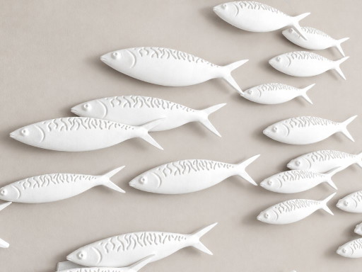 Exclusieve 3D Muurkunst 'School of Fish' – Modern & Scandinavisch Design (250 cm) – beeldhouwkunst, Porcelain (photo 2 of 17)