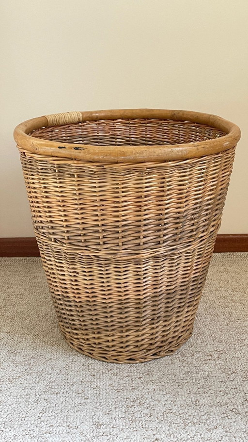 Grand PANIER Vintage OSIER Cerclé Bois