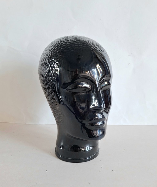 Zwart glazen design hoofd naar ontwerp van Piero Fornasetti 1970.