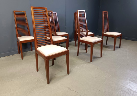 Image 1 of Ensemble de 8 chaises de salle à manger italiennes à haut dossier, années 1980