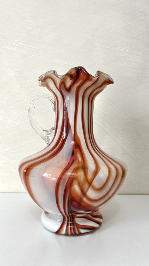 Vase vintage Murano en opaline florentine orange et blanche année 70