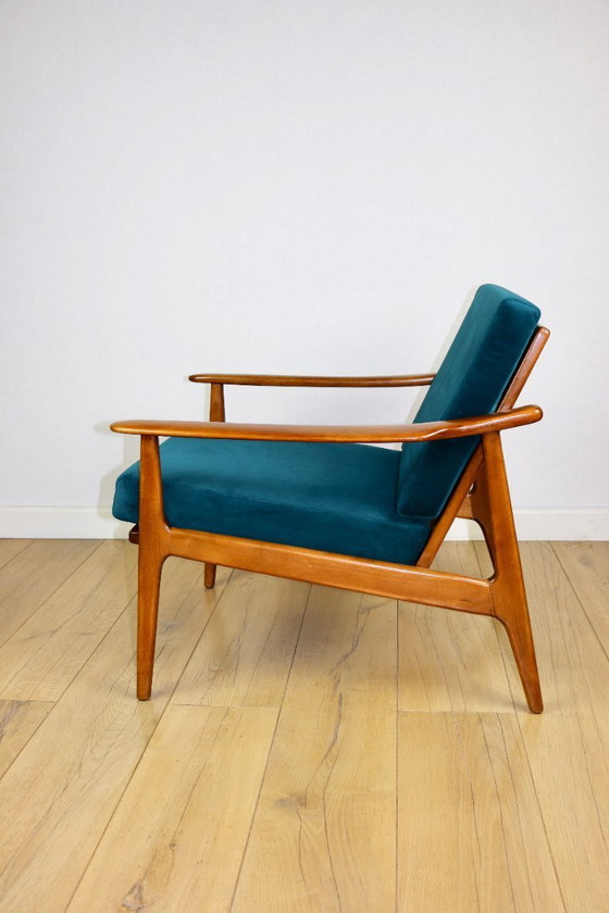 Image 1 of Fauteuil loft vintage danois vert d'eau avec coussins amovibles