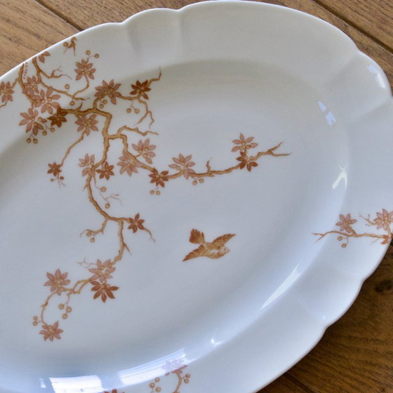 Image 1 of Grand plat ovale ancien en porcelaine de Limoges Haviland décor oiseau