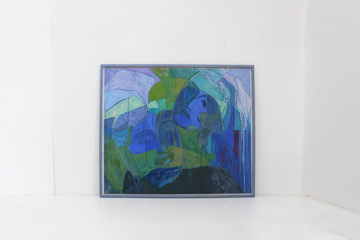 ‘Conversation in the rain’ Abstract Oil on Canvas Large Painting 1990s