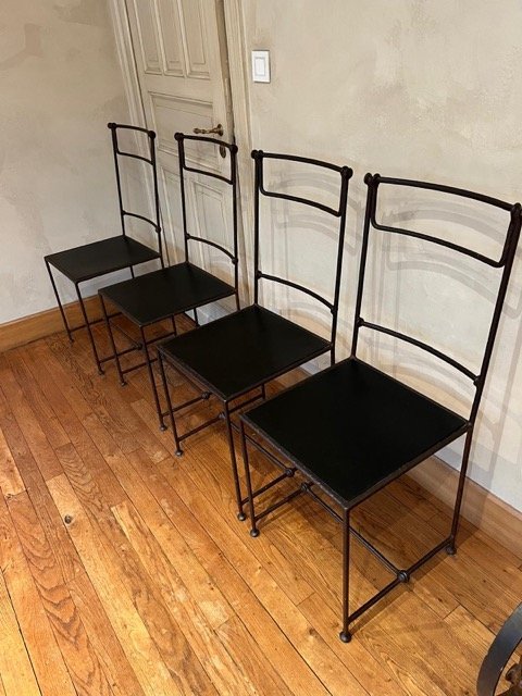 Image 1 of Unique Wrought Iron Dining Table With 6 Chairs And Glass Top
