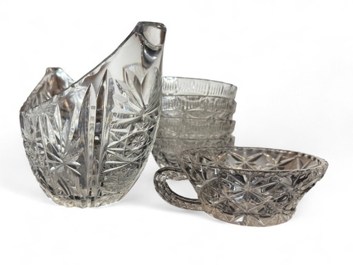 Set salsiera+coppette+ciotola in cristallo anni '60