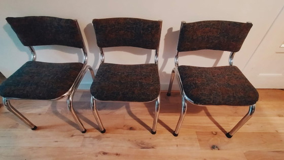 Image 1 of 3 Vintage buisframe eetkamer stoelen chroom 