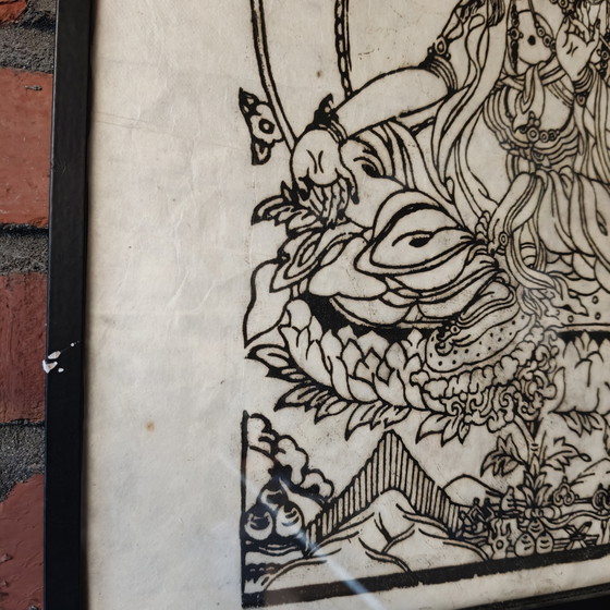 Image 1 of Framed Tibetan Buddhist Artwork – Zen / Boho Wall Decor